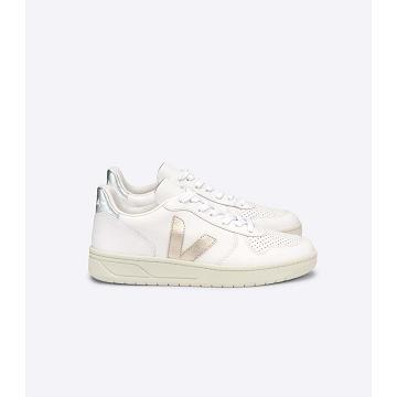 Veja V-10 LEATHER Women's Sneakers White/Silver | NZ 650DFM